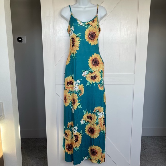 Teal sunflower print maxi dress - Picture 6 of 7